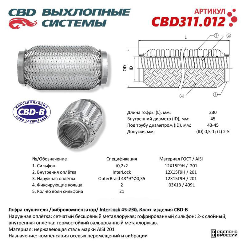 Гофра  45 х 230   CBD   усиленная   InterLock 