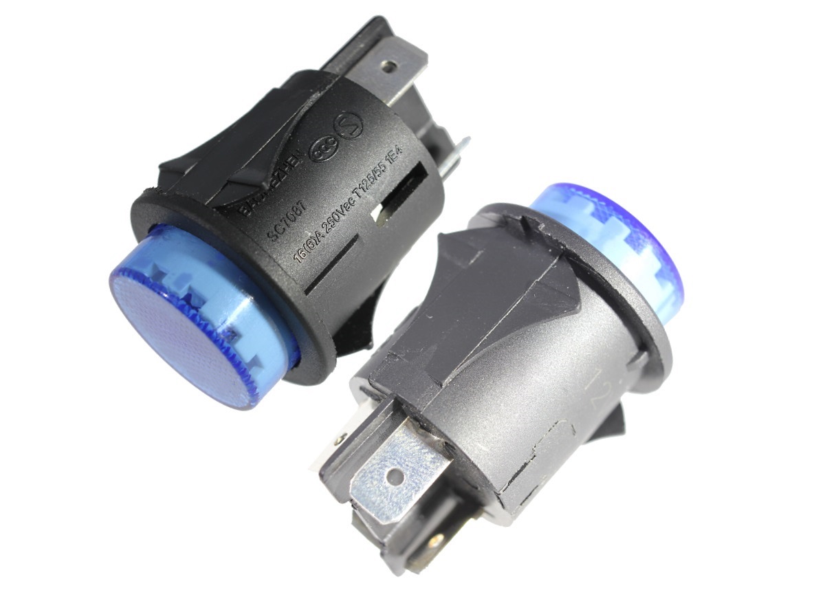 Кнопка  круглая      Sc-7087M, 4c d=20mm 12V 20A (синяя)    с фиксацией