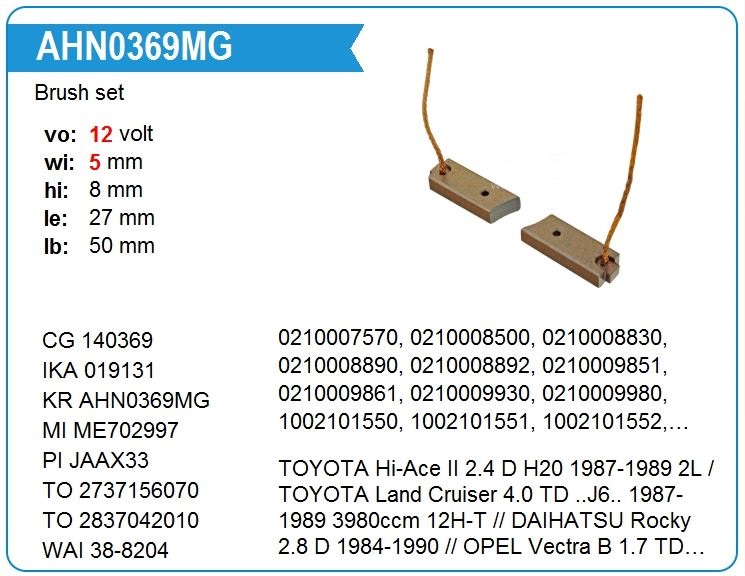 Щетка генератора   KRAUF  AHN0369MG  Nissan/Toyota