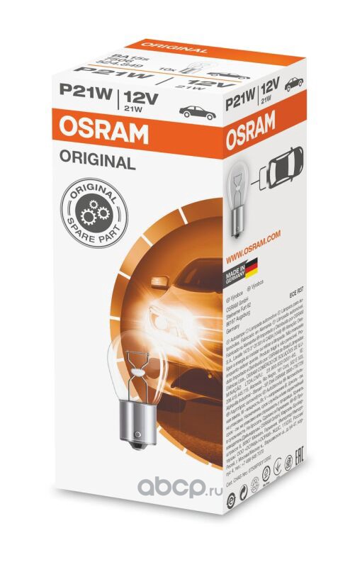 P21W 12V   Белая   Цоколь   (ПРЯМАЯ)   OSRAM