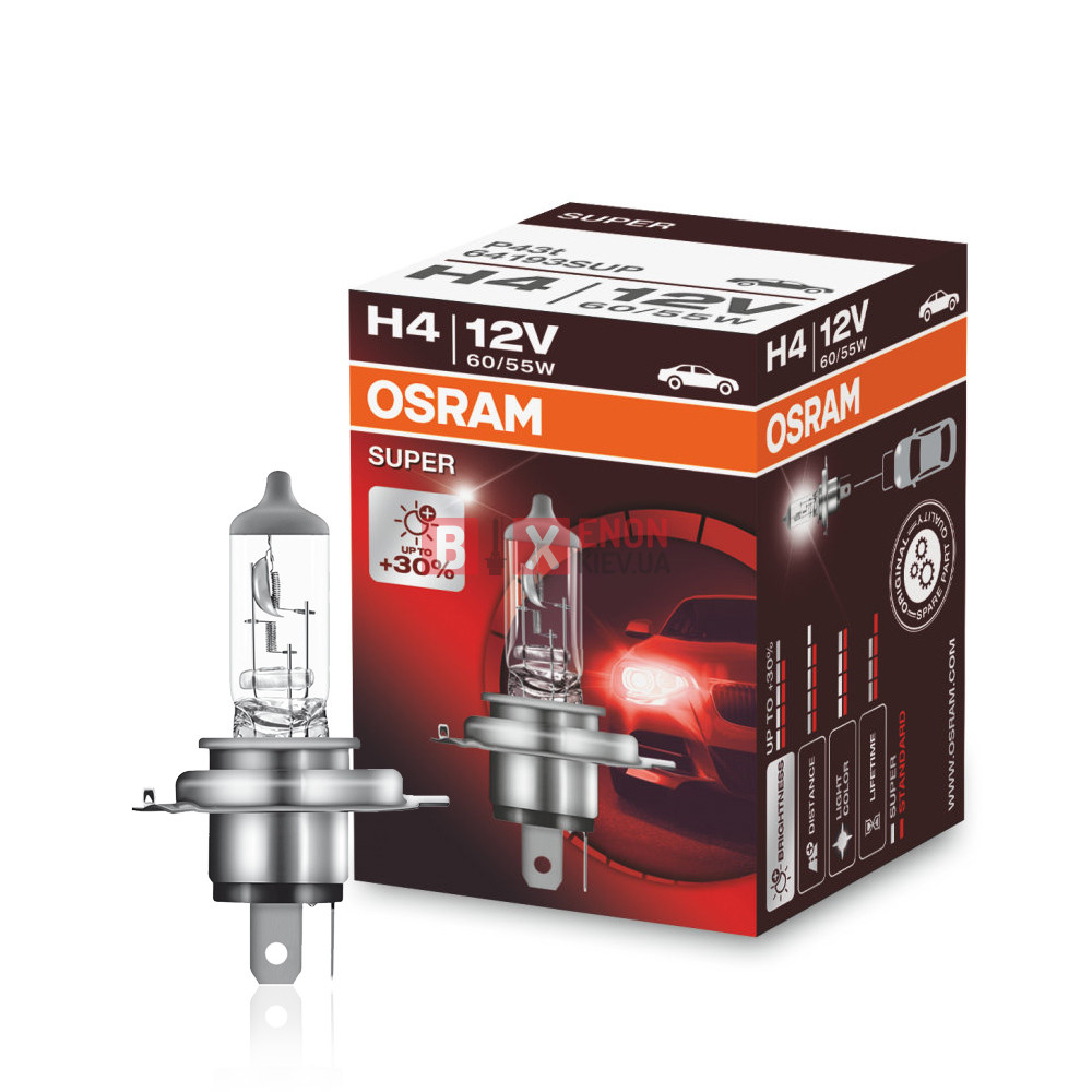 H4   12v 55/60w + 30%  OSRAM