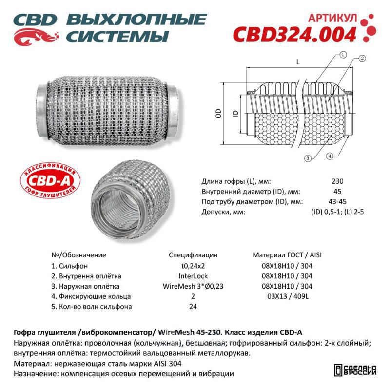 Гофра  45 х 230  CBD  усиленная  WireMesh